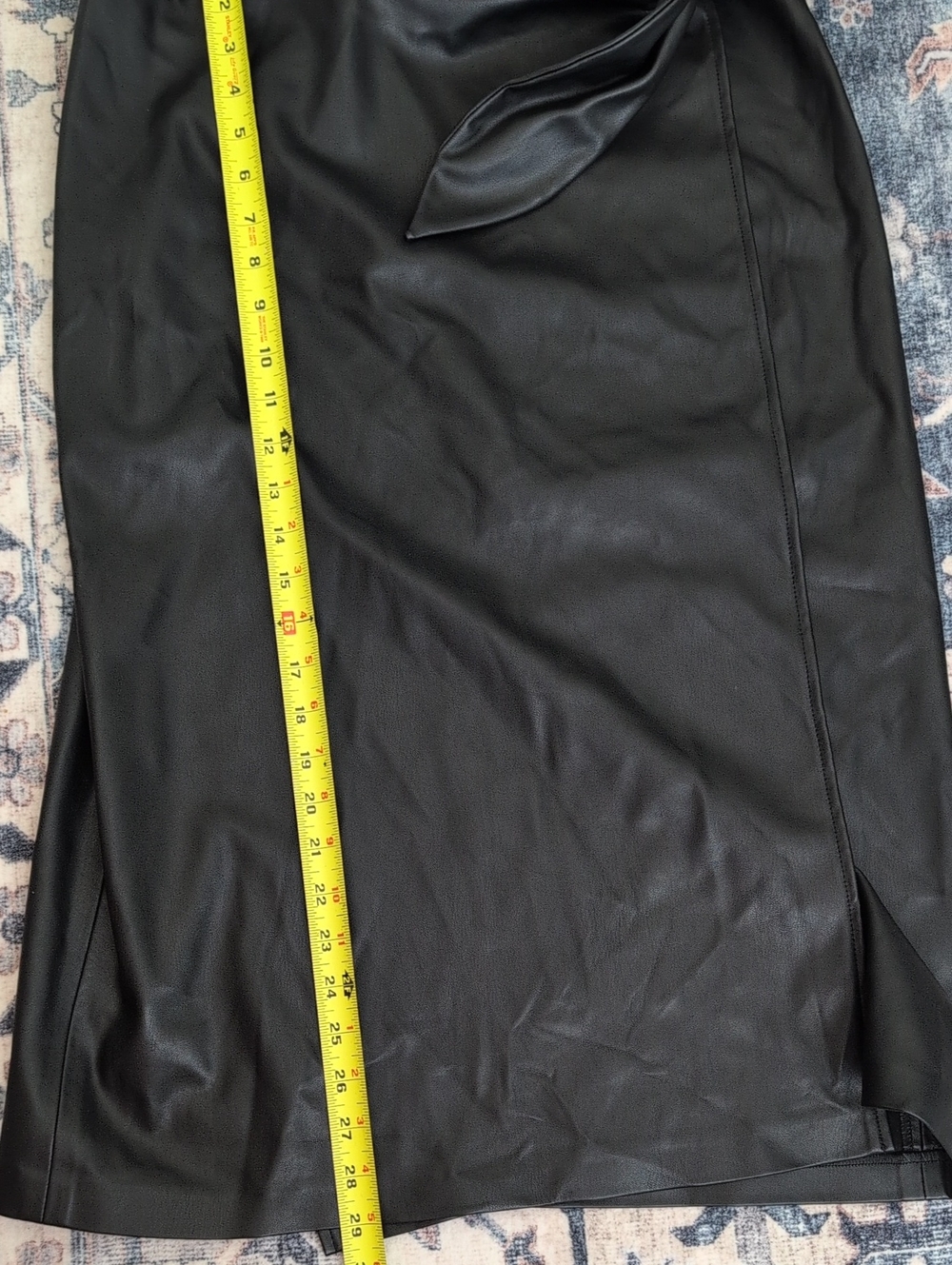NWT The Drop Black Faux Leather Tie-Waist Midi Skirt - Picture 7 of 8